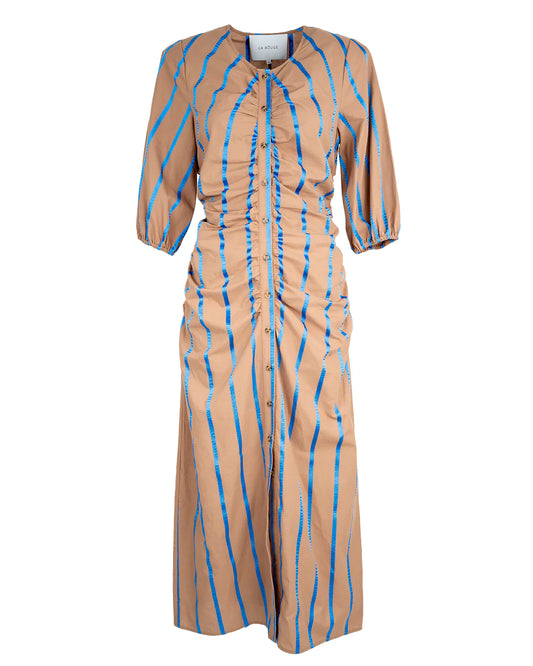 Stinna Dress - Camel / Blue Stripe